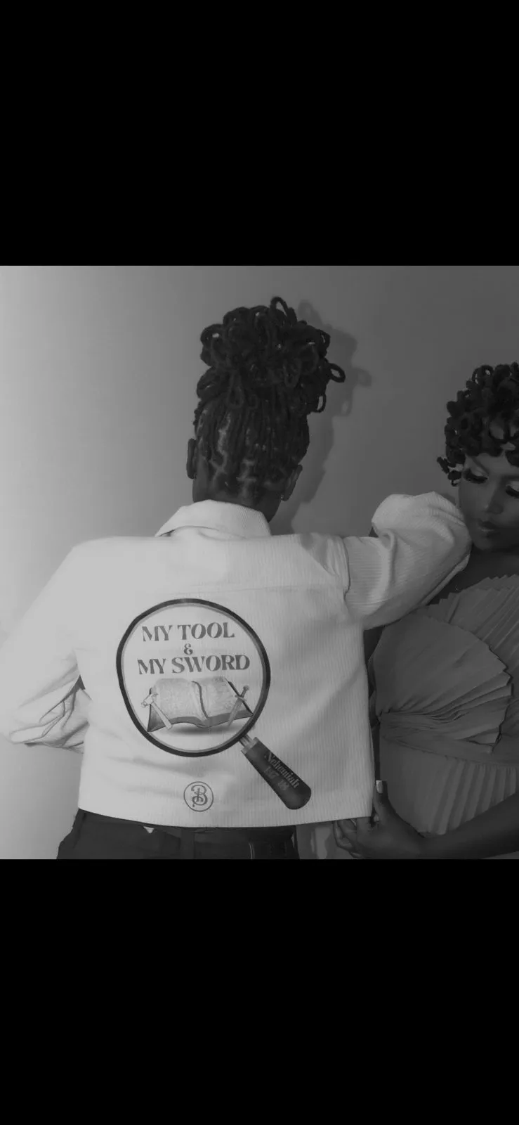 Black and white photo of a custom printed shirt